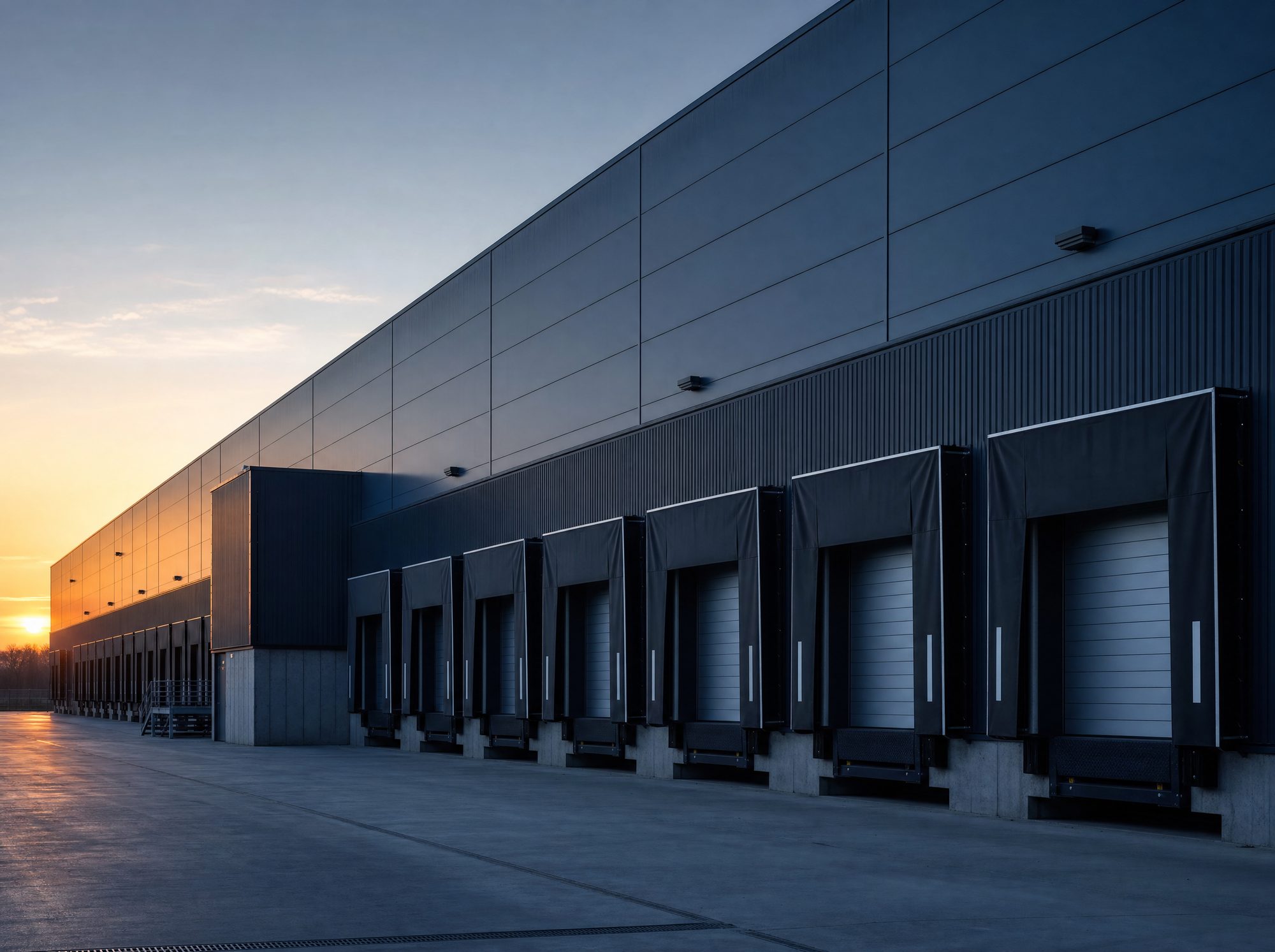 Almacén al amanecer, operación de distribución de materiales para construcción